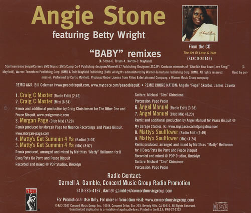 Angie Stone Baby Remixes CD-R acetate US GIECRBA430249