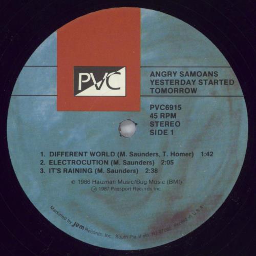 Angry Samoans Yesterday Started Tomorrow vinyl LP album (LP record) US A09LPYE826651
