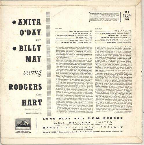 Anita O'Day Swing Rodgers And Hart vinyl LP album (LP record) UK AODLPSW711648
