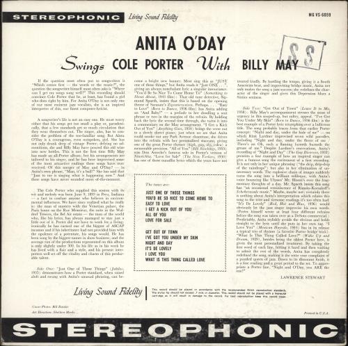 Anita O'Day Swings Cole Porter vinyl LP album (LP record) US AODLPSW701199