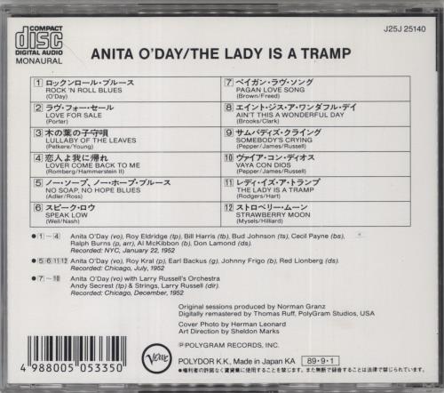 Anita O'Day The Lady Is A Tramp CD album (CDLP) Japanese AODCDTH833675