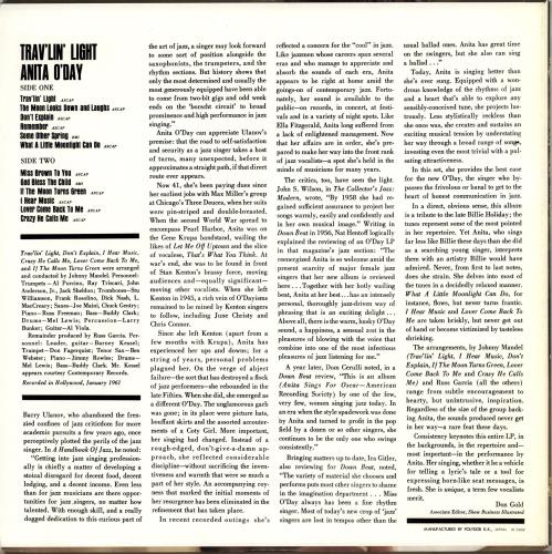 Anita O'Day Trav'lin' Light vinyl LP album (LP record) Japanese AODLPTR700713
