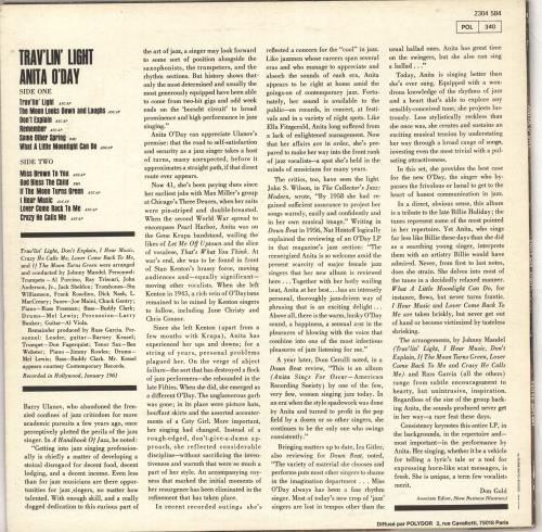 Anita O'Day Trav'lin' Light vinyl LP album (LP record) French AODLPTR711617