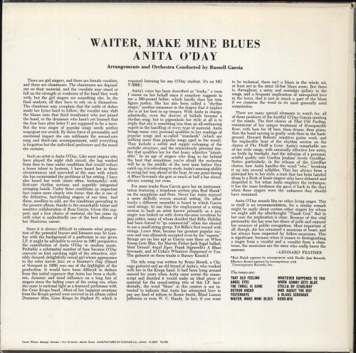 Anita O'Day Waiter, Make Mine Blues vinyl LP album (LP record) Japanese AODLPWA802620