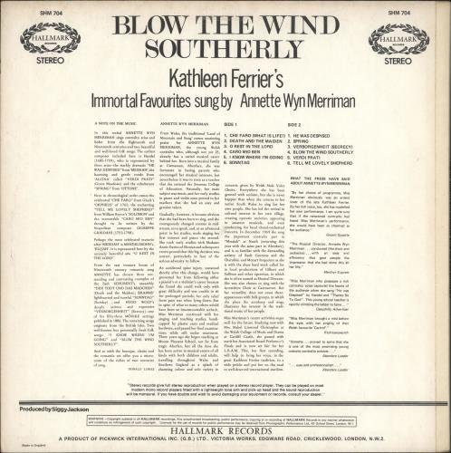 Annette Wyn Merriman Blow The Wind Southerly vinyl LP album (LP record) UK 087LPBL743530