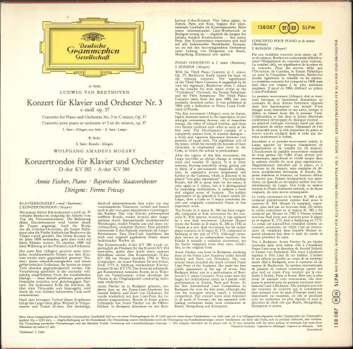 Annie Fischer Beethoven: Klavierkonzert Nr. 3 C-moll, Mozart: 2 Konzertrondos vinyl LP album (LP record) German 1P7LPBE743782