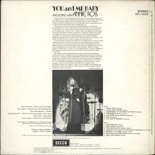 Annie Ross You And Me Baby vinyl LP album (LP record) UK AOSLPYO700144
