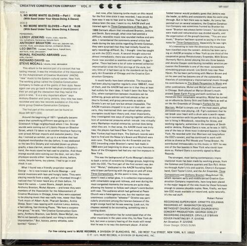 Anthony Braxton Creative Construction Company Vol. II vinyl LP album (LP record) US A1SLPCR705315