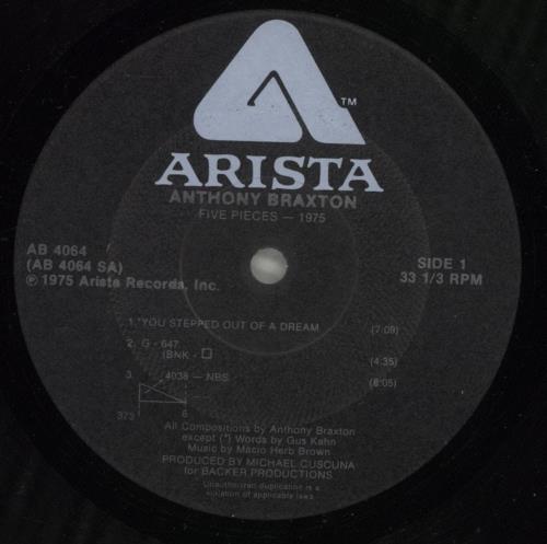 Anthony Braxton Five Pieces 1975 vinyl LP album (LP record) US A1SLPFI887204