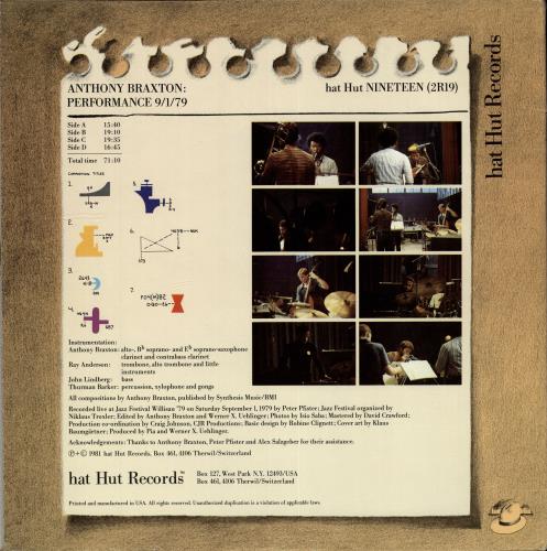 Anthony Braxton Performance 9/1/79 2-LP vinyl record set (Double LP Album) US A1S2LPE705073