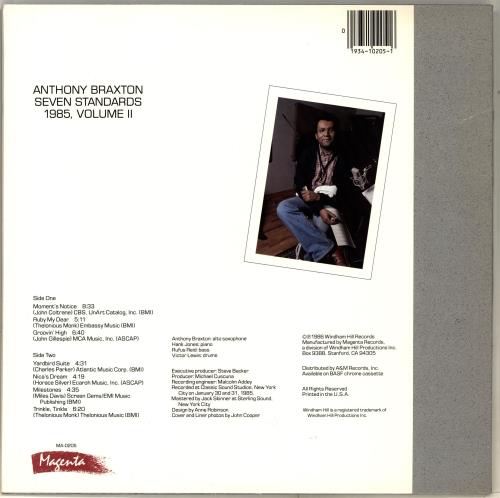 Anthony Braxton Seven Standards 1985, Volume 2 vinyl LP album (LP record) US A1SLPSE704715