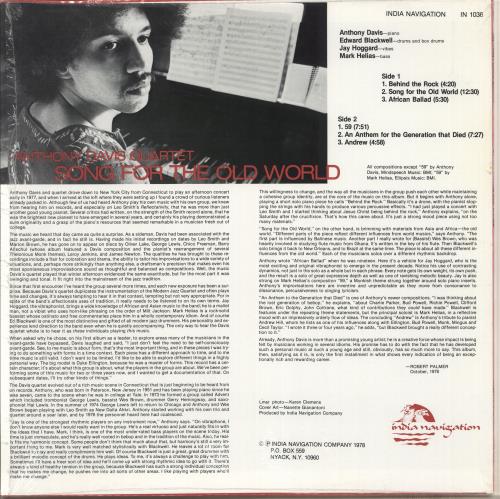 Anthony Davis Song For The Old World vinyl LP album (LP record) US Q45LPSO707907