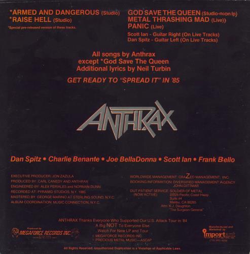 Anthrax Armed And Dangerous 12" vinyl single (12 inch record / Maxi-single) US ANX12AR827802