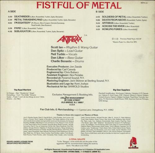 Anthrax Fistful Of Metal - EX vinyl LP album (LP record) UK ANXLPFI391835
