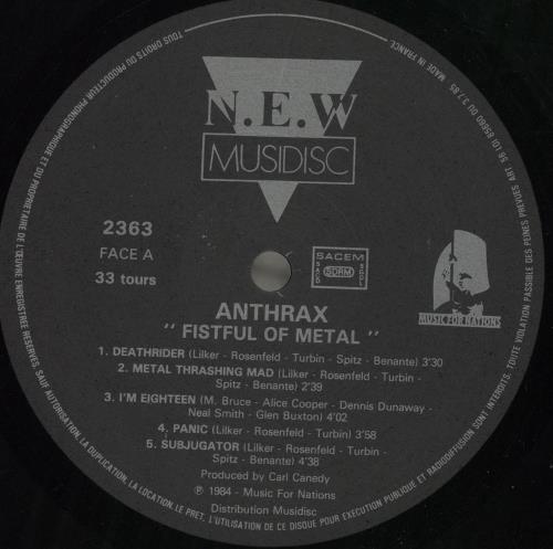 Anthrax Fistful Of Metal vinyl LP album (LP record) French ANXLPFI718907