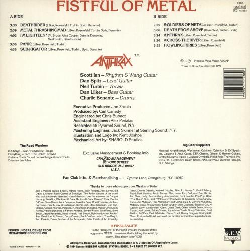 Anthrax Fistful Of Metal vinyl LP album (LP record) French ANXLPFI718907