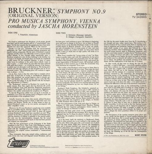 Anton Bruckner Bruckner: Symphony No. 9 (Original Version) vinyl LP album (LP record) UK B1PLPBR880447