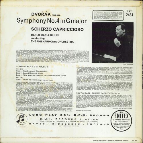 Antonn Dvork Dvork: Symphony N4 / Scherzo Capriccioso vinyl LP album (LP record) UK DDQLPDV771711