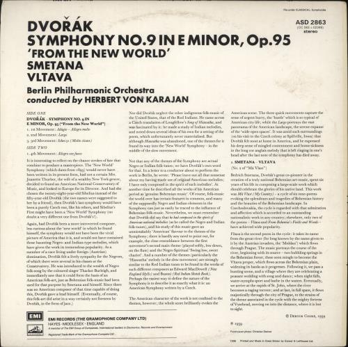 Antonn Dvork 'New World' Symphony / Smetana Vltava vinyl LP album (LP record) UK DDQLPNE526487