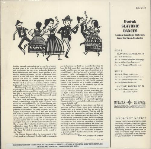 Anton�n Dvor�k Slavonic Dances - 180gm vinyl LP album (LP record) UK DDQLPSL881174