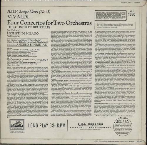 Antonio Vivaldi Four Concertos For Two Orchestras vinyl LP album (LP record) UK VI2LPFO763761