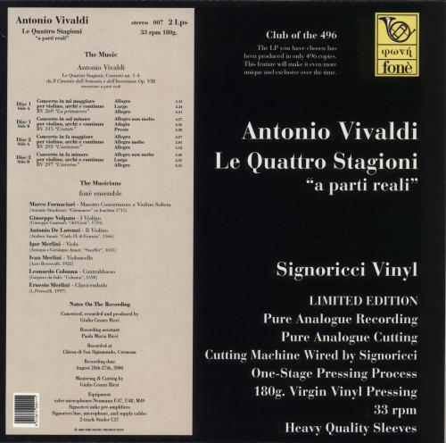Antonio Vivaldi Le Quattro Stagioni "A Parti Reali" - 180gm Vinyl 2-LP vinyl record set (Double LP Album) Italian VI22LLE880033
