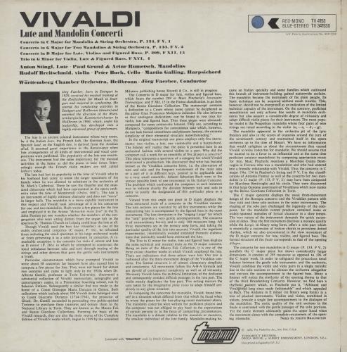 Antonio Vivaldi Lute And Mandolin Concerti vinyl LP album (LP record) UK VI2LPLU760023