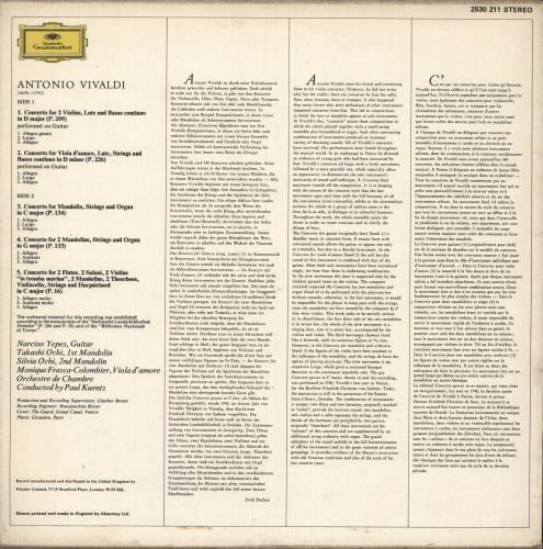 Antonio Vivaldi The Complete Concertos For Lute (Guitar) And Mandolin vinyl LP album (LP record) UK VI2LPTH738501