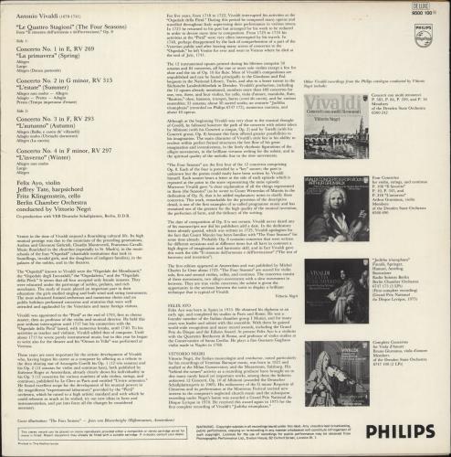 Antonio Vivaldi The Four Seasons - White Label Test Pressing vinyl LP album (LP record) UK VI2LPTH874977