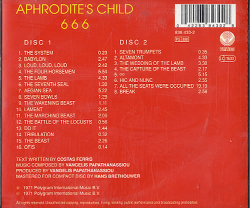 Aphrodite's Child 666 - Six Six Six 2 CD album set (Double CD) German APR2CSI75929