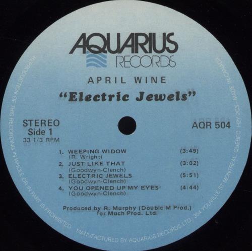 April Wine Electric Jewels vinyl LP album (LP record) Canadian APWLPEL676848