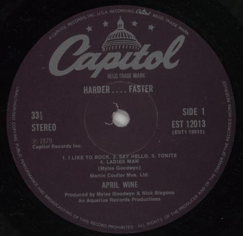 April Wine Harder... Faster vinyl LP album (LP record) US APWLPHA358148