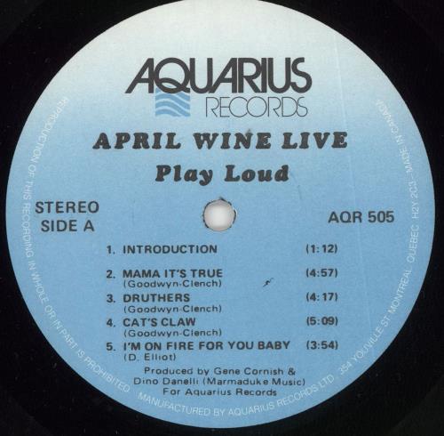 April Wine Live vinyl LP album (LP record) Canadian APWLPLI724700