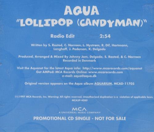 Aqua Lollipop (candyman) CD single (CD5 / 5") US AQUC5LO98935