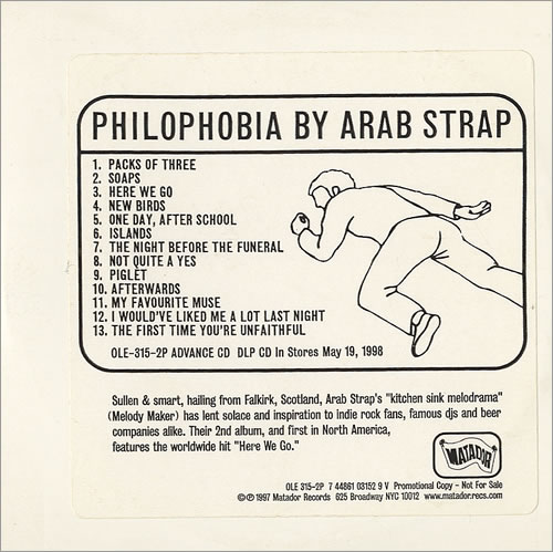 Arab Strap Philophobia CD album (CDLP) US ABSCDPH437680
