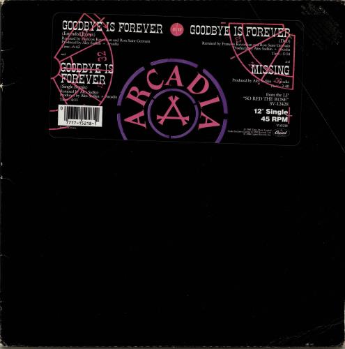 Arcadia Goodbye Is Forever - Gold promo stamped 12" vinyl single (12 inch record / Maxi-single) US ARC12GO702404
