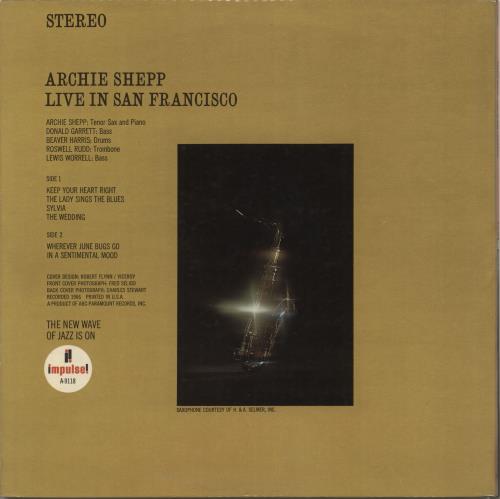 Archie Shepp Live In San Francisco vinyl LP album (LP record) US AS0LPLI716890