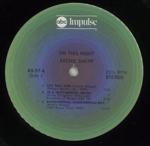 Archie Shepp On This Night vinyl LP album (LP record) US AS0LPON866077