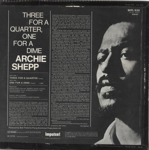 Archie Shepp Three For A Quarter One For A Dime vinyl LP album (LP record) UK AS0LPTH717753