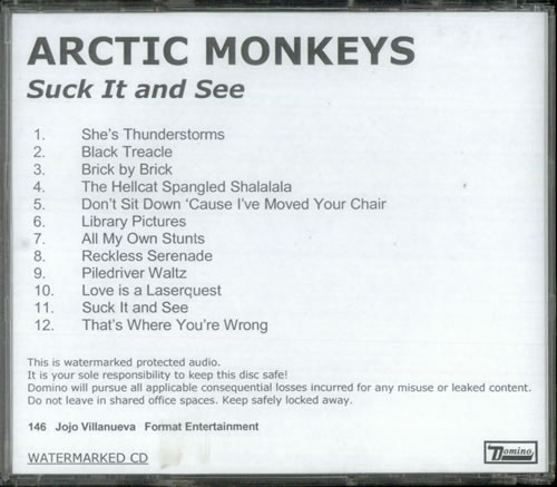 Arctic Monkeys Suck It And See CD-R acetate US MEOCRSU541290