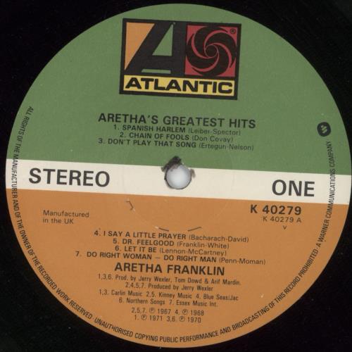 Aretha Franklin Aretha's Greatest Hits - EX vinyl LP album (LP record) UK ARELPAR880253