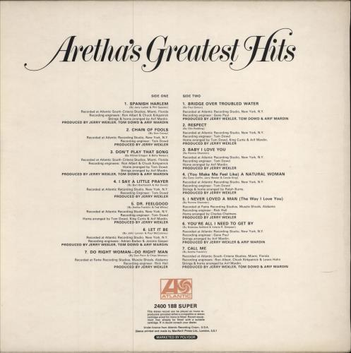 Aretha Franklin Aretha's Greatest Hits vinyl LP album (LP record) UK ARELPAR519660