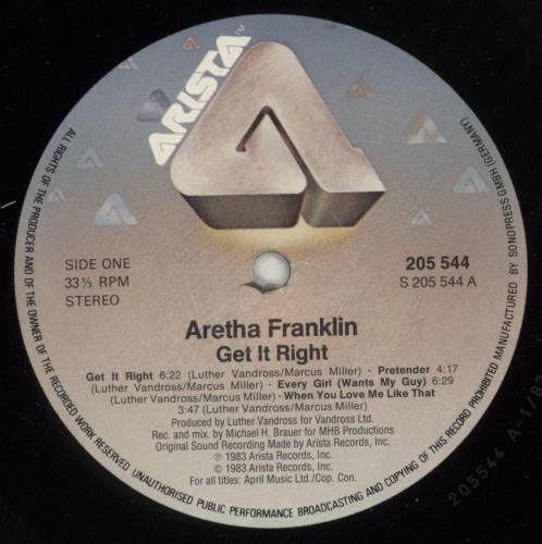 Aretha Franklin Get It Right vinyl LP album (LP record) German ARELPGE425550