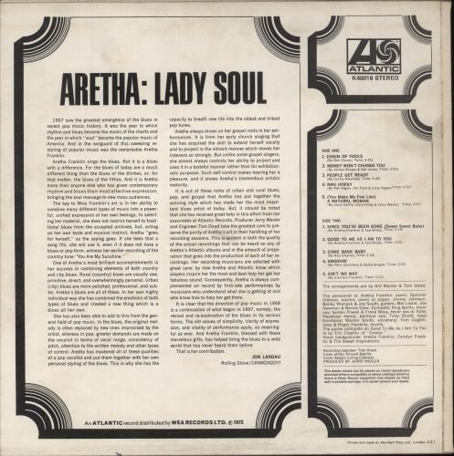 Aretha Franklin Lady Soul vinyl LP album (LP record) UK ARELPLA547043