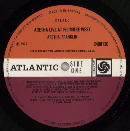 Aretha Franklin Live At Fillmore West vinyl LP album (LP record) UK ARELPLI747435
