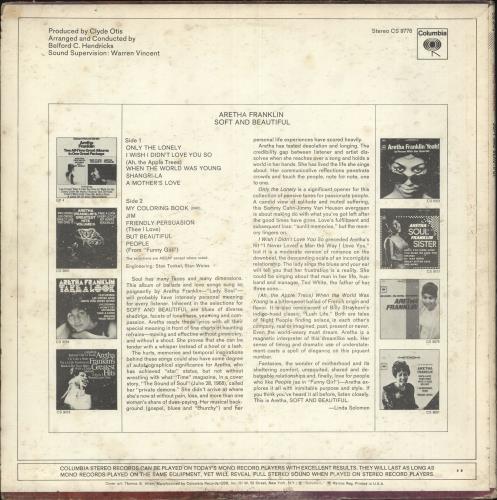 Aretha Franklin Soft And Beautiful vinyl LP album (LP record) US ARELPSO699755