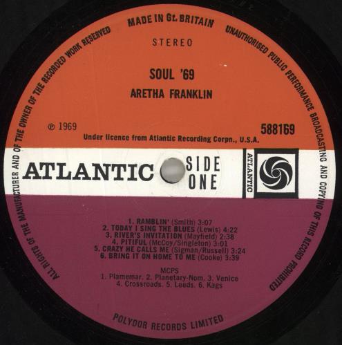 Aretha Franklin Soul '69 vinyl LP album (LP record) UK ARELPSO611535