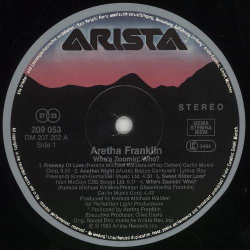 Aretha Franklin Who's Zoomin' Who? vinyl LP album (LP record) German ARELPWH296536