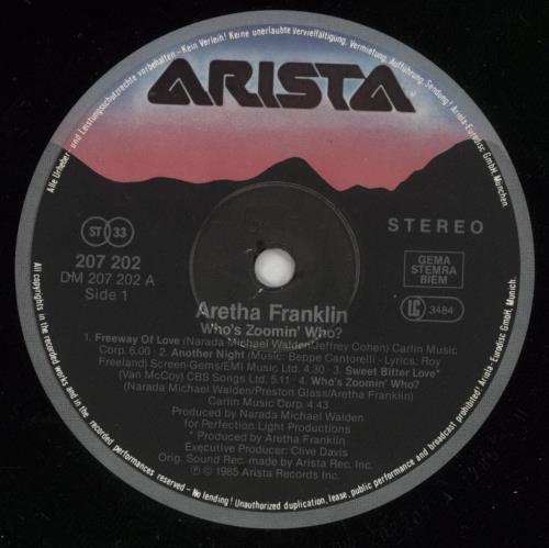 Aretha Franklin Who's Zoomin' Who? vinyl LP album (LP record) German ARELPWH685279