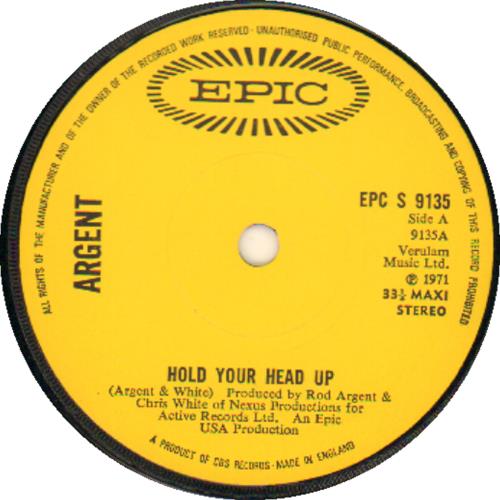 Argent Hold Your Head Up - P/s 7" vinyl single (7 inch record / 45) UK RGE07HO643128